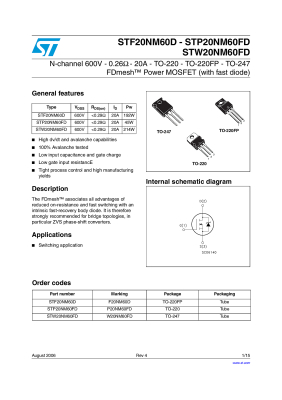 Транзистор STP20NM60FP TO-2247