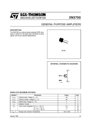 Транзистор 2N3700 TO-18