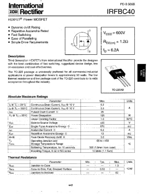 Транзистор IRFBC40 TO-220