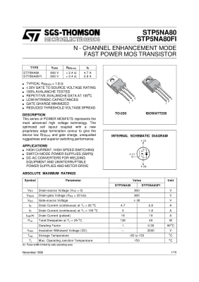 Транзистор STP5NA80FI TO-220F