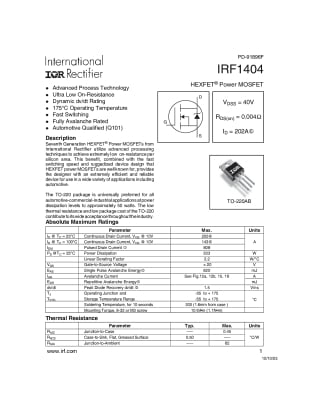 Транзистор IRF1404PBF TO-220