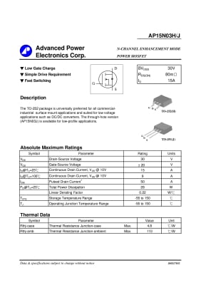 Транзистор AP15N03H/J TO-252DPAK