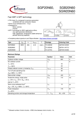 Транзистор IGBT SGW20N60 TO-247