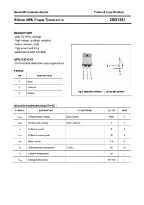 Транзистор 2SD1541 TO-3PF