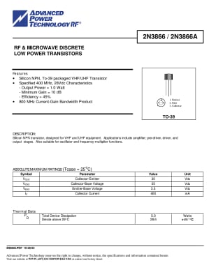 Транзистор 2N3866 TO-39