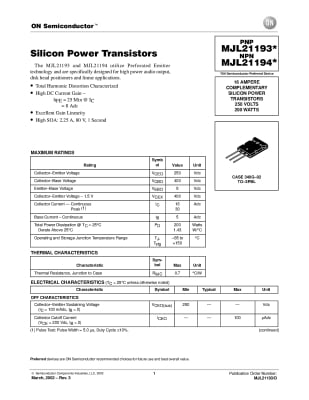 Транзистор MJL21194 TO-264