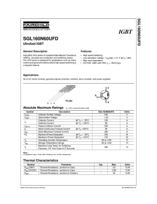 Транзистор IGBT SGL160N60UFDTU G160N60UFD TO-264