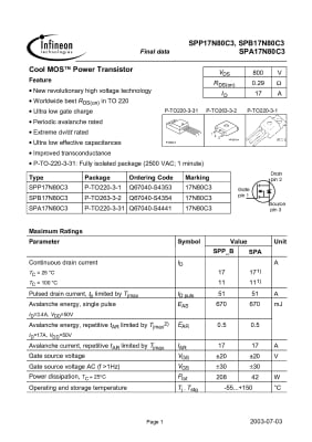 Транзистор SPA17N80C3 TO-220F