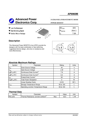 Транзистор AP9960GM SO8-8