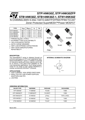 Транзистор STP14NK50Z TO-247