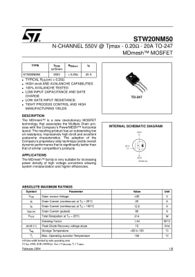 Транзистор STW20NM50 TO-247
