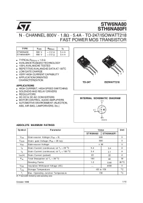 Транзистор STH6NA80FI TO-247F