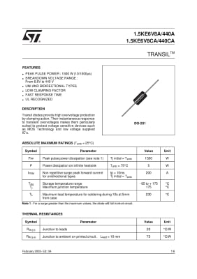 Трансил диод 1.5KE18A еднопосочен
