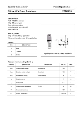 Транзистор 2SD1415 TO-220F