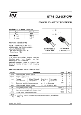 Диод STPS10L60CFP TO-220F