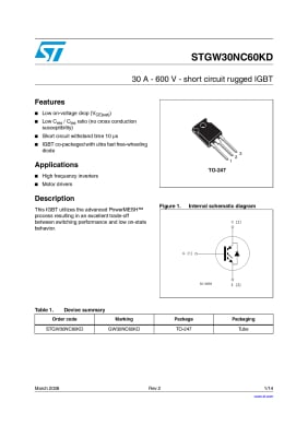 Транзистор IGBT STGW30NC60KD TO-247