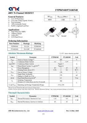 Транзистор FTPF6N40 TO-220F