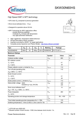 Транзистор IGBT SKW30N60HS TO-247