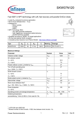 Транзистор IGBT SKW07N120 TO-247