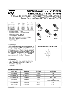 Транзистор STP13NK60ZFP TO-220F