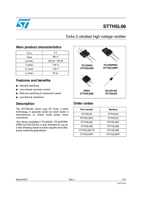 Диод STTH5L06FP TO-220F