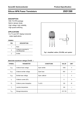 Транзистор 2SD1398 CH TO-3P