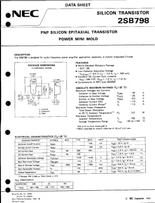 Транзистор 2SB798  & 2SD999 SOT-89