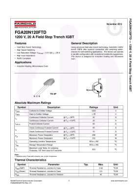 Транзистор IGBT FGA20N120FTD TO-3P