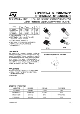 Транзистор STD5NK40Z TO-252