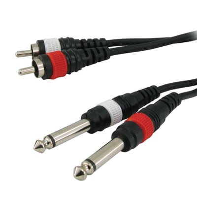 Кабел чинчов аудио с два мъжки  моно  жака 6.3 mm към 2 x RCA мъжки и дължина 3 m
