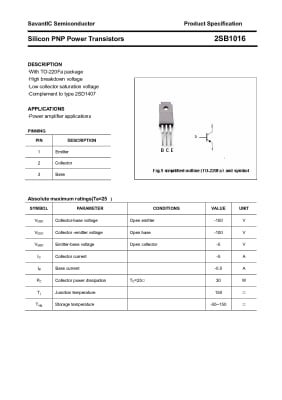 Транзистор 2SB1016 TO-220F