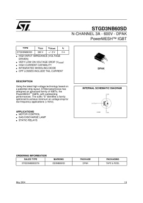 Транзистор IGBT STGD3NB60H ТO-252