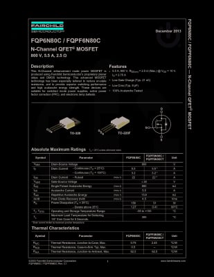 Транзистор FQP6N80C TO-220