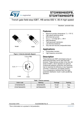 Транзистор IGBT STGW80H65DFB TO-247