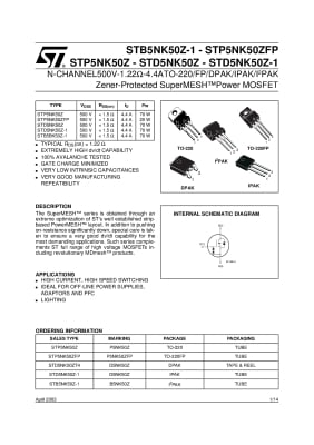 Транзистор STP5NK50Z TO-220