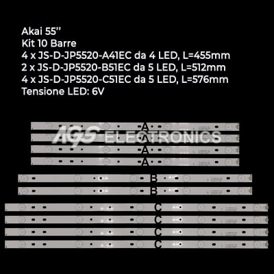 Диодни ленти комплект10 бр/pcs JS-D-JP5520 - 4(A41EC)+2(B51EC)+4(C51EC)