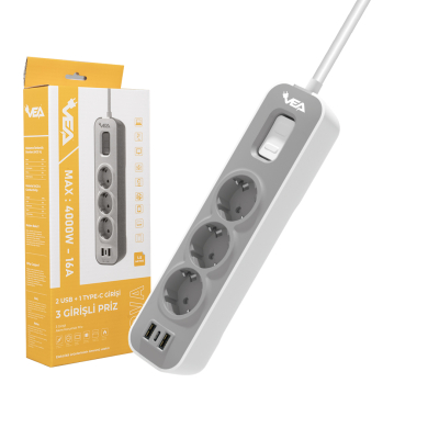 РАЗКЛОНИТЕЛ 3-ka+2 USB+ 1 TYPE-C  1.5m 22530