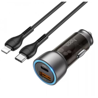 Зарядно за кола 12V NZ8 с 2 изхода PD25W+QC3.0 и кабел Type-C към Lightning