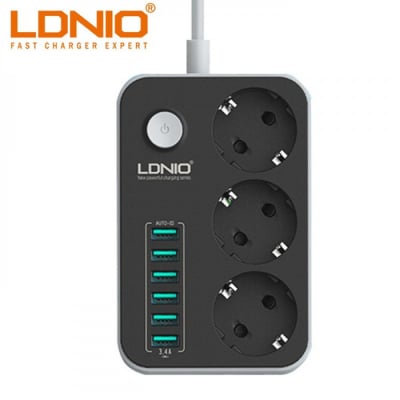Разклонител 3 гнезда и 6 USB порта с ключ LDNIO SE3631 - 2м 2500W LDNIO SE3631 6 X USB Port 3 X 220V ports