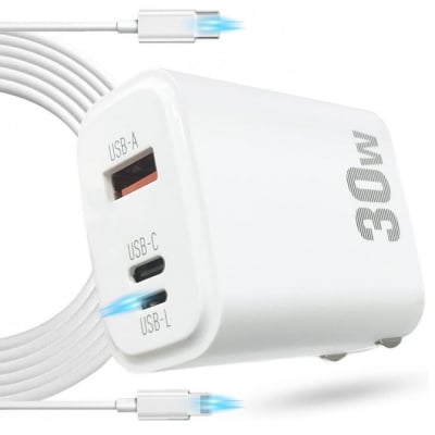 Адаптер 30W 3изх. PD(30W)+QC3.0 SuperFast  - Бял