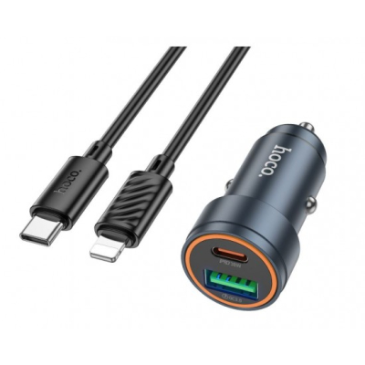 Зарядно за кола USB+USB-C PD30W + QC3.0 30W - Type-C към Lightning