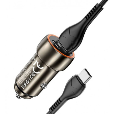 Зарядно за кола Dual Hoco Type C + USB QC3.0 Power Delivery 20W + кабел Usb-C към Lightning, Z46A