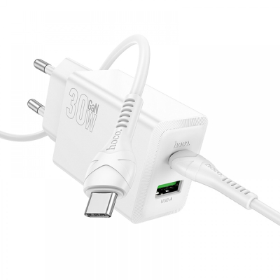 Адаптер черен с изхди  USB-C+USB PD-30W+QC3.0A cable TYPE-C TO TYPE-C
