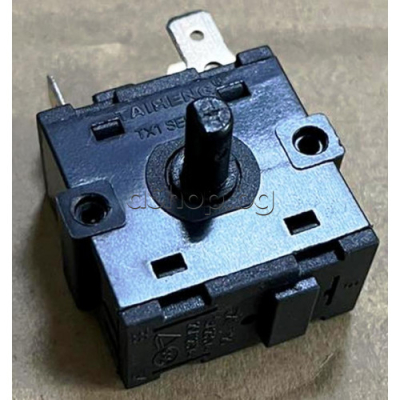 Rotary switch, 4-position (3+0), TX1 series, 250VAC/10A, 3 x 6.35mm terminals, d6x11.5mm shaft, for convector heat settings, Tesy-MC-20111