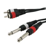 Кабел чинчов аудио с два мъжки  моно  жака 6.3 mm към 2 x RCA мъжки и дължина 3 m