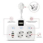Разклонител  бял с 2 гнезда за зареждане с 2 USB и 2 тип C порта за зареждане, 2 X 220V