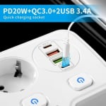 Разклонител  бял с 2 гнезда за зареждане с 2 USB и 2 тип C порта за зареждане, 2 X 220V