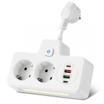 Разклонител  бял с 2 гнезда за зареждане с 2 USB и 2 тип C порта за зареждане, 2 X 220V